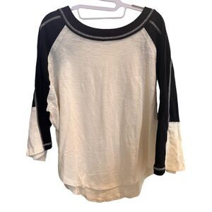 Free People We The Free NWOT 3/4 Sleeve Tee Black/Cream Size XS